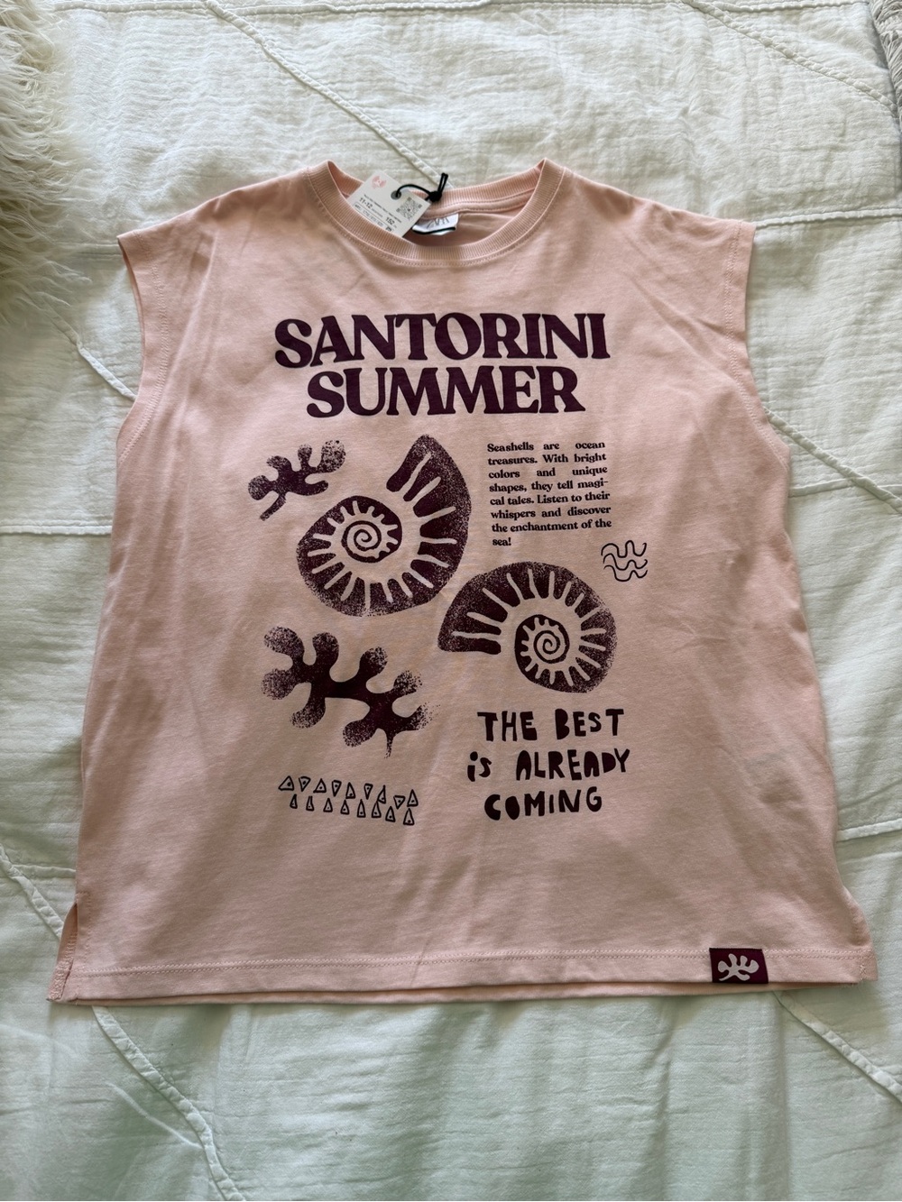 Zara Girls NWT Santorini Summer Graphic Tank Top Peach Size 11-12